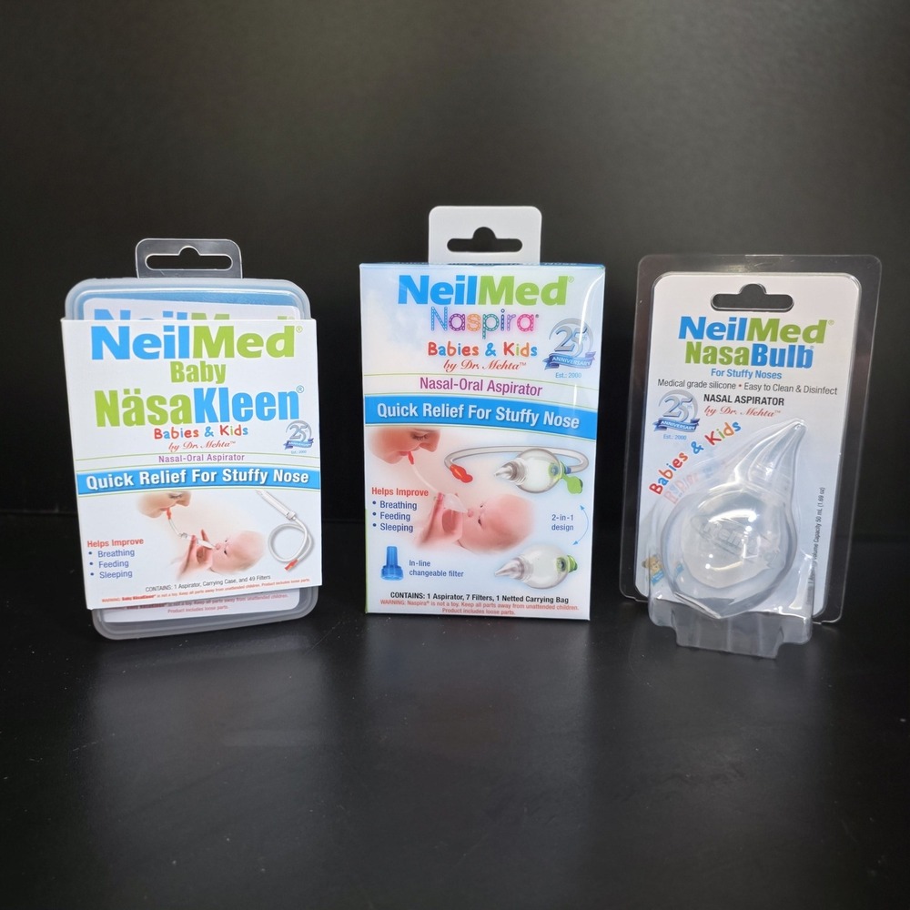 NeilMed Nasal Aspirator Bundle Baby OS Blue Naspira NasaKleen NasaBulb 3pk New